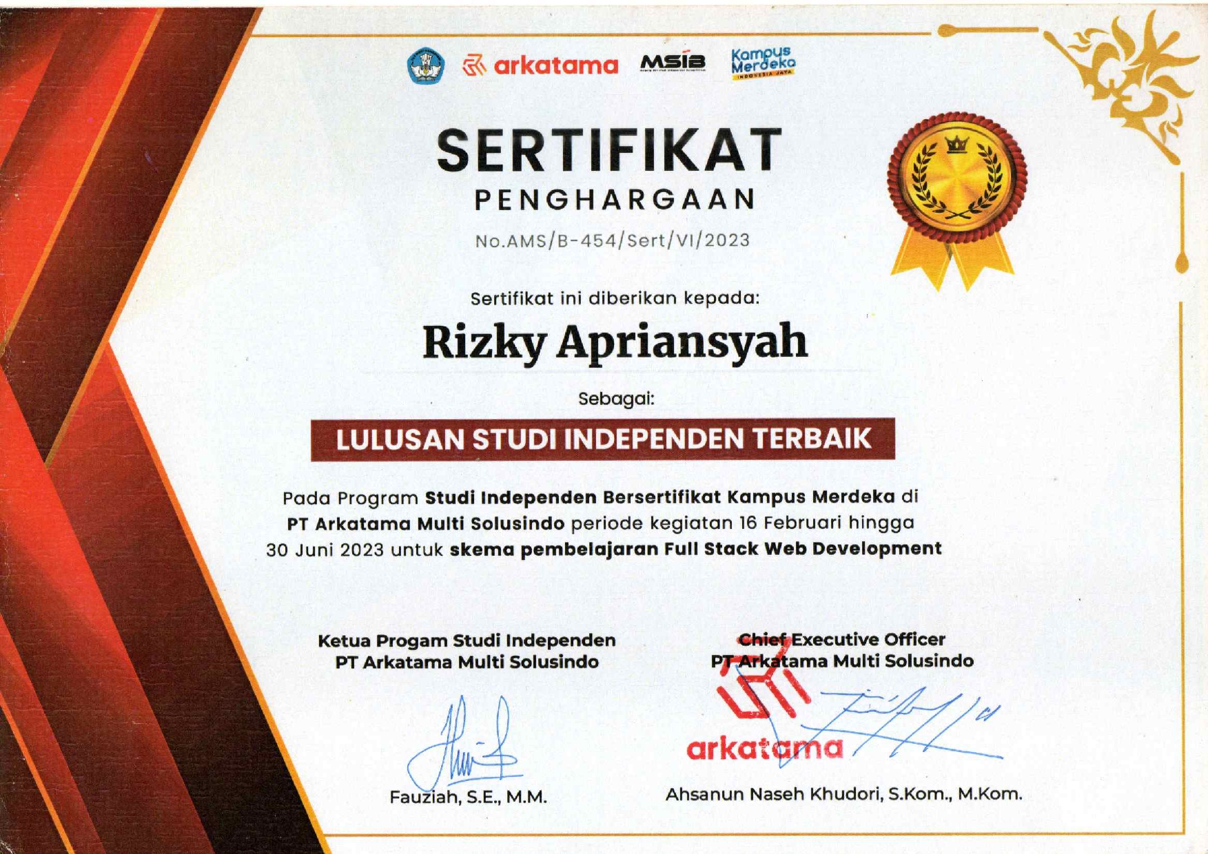 Best Independent Study Graduate at PT Arkatama Multi Solusindo.